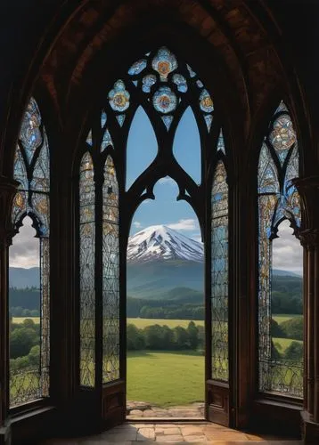 windows wallpaper,window to the world,erebor,mount taranaki,the window,fuji mountain,window view,sancy,gondolin,moncayo,mountain view,window,kakavand,stained glass windows,errigal,popocatepetl,rivendell,nargothrond,stained glass window,auvergne,Illustration,Black and White,Black and White 20