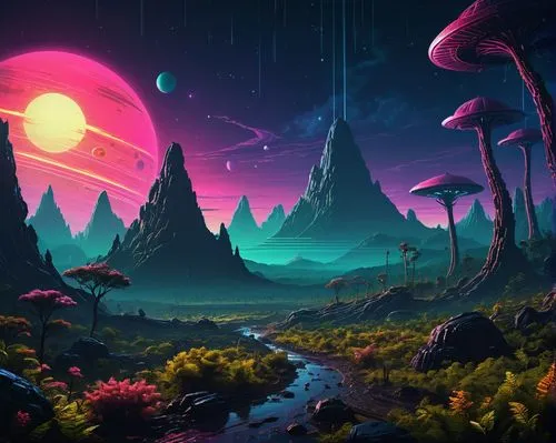 mushroom landscape,fantasy landscape,alien planet,alien world,futuristic landscape,lunar landscape,Conceptual Art,Sci-Fi,Sci-Fi 12