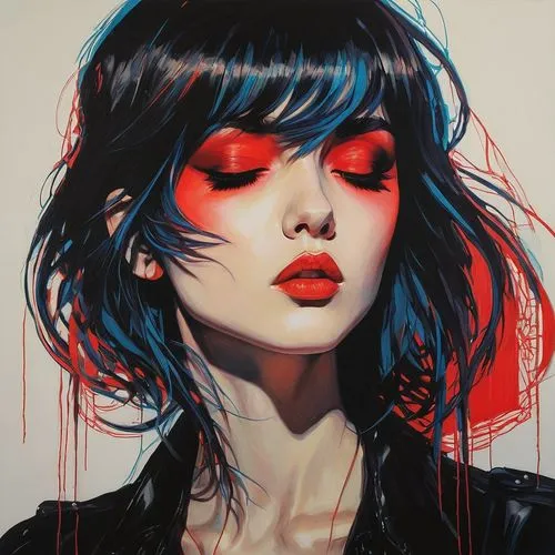 kommuna,cool pop art,hoshihananomia,jeanneney,fire red eyes,red eyes,Illustration,Paper based,Paper Based 19