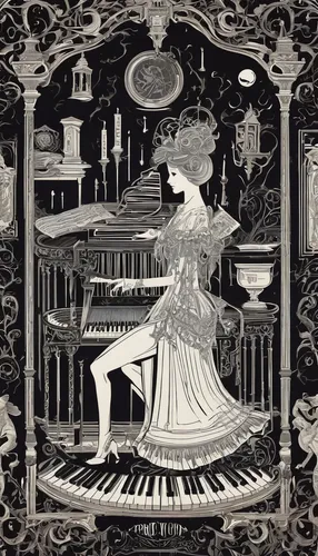 pianist,piano player,concerto for piano,pianet,the piano,piano,piano books,harpsichord,art nouveau,music box,clavichord,the gramophone,chopin,book illustration,pianos,grand piano,art nouveau design,play piano,harp player,piano lesson,Illustration,Vector,Vector 21