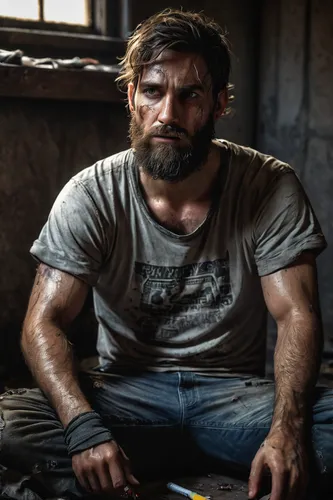 blacksmith,steelworker,blue-collar worker,auto mechanic,car mechanic,a carpenter,mechanic,tradesman,man portraits,primitive man,ironworker,farrier,wolverine,miner,scrap iron,drover,merle black,popeye,homeless man,the long-hair cutter,Art,Classical Oil Painting,Classical Oil Painting 24