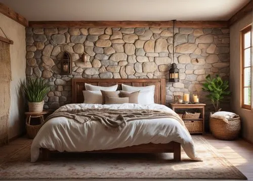 stone wall,headboards,rustic aesthetic,headboard,rustic,stone lamp,sandstone wall,wall plaster,guest room,wooden wall,stucco wall,background with stones,stoneworks,bedroomed,bedspread,wall decoration,wall stone,chambre,bedroom,sleeping room,Photography,Documentary Photography,Documentary Photography 25