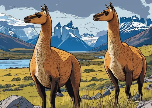 Guanaco, Torres del Paine National Park, Patagonia, Chile,guanaco,camelid,llamas,dromedaries,two-humped camel,alpacas,pair of ungulates,dromedary,altiplano,camels,vicuña,vicuna,two giraffes,bactrian c