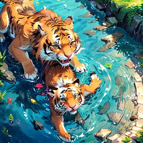 lion children,tigers,stigers,tigerish,watering hole,tiger cub,kawaii people swimming,jump river,swimming,young swimmers,bathing,swimmable,water spring,water hole,swim,water-leaf family,tygers,swim ring,riverclan,waterboys,Anime,Anime,Realistic