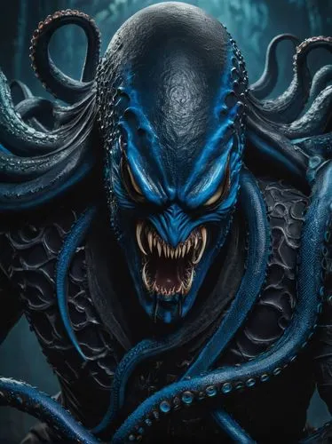 blue monster,kraken,sea devil,deep sea nautilus,alien warrior,deep sea,calamari,god of the sea,mean bluish,supernatural creature,cuthulu,venom,sea god,poseidon god face,daemon,water creature,alien,gorgon,tentacles,blue snake,Photography,General,Fantasy