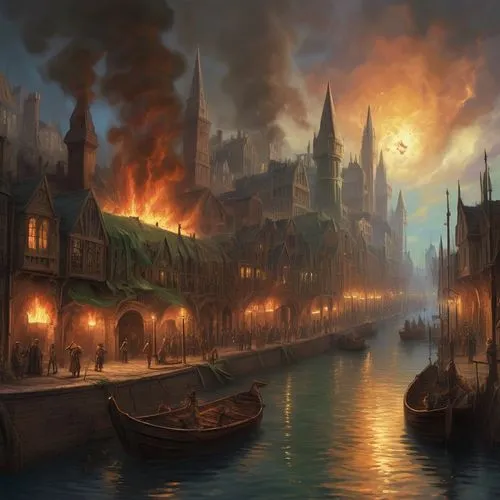 fantasy picture,constantinople,novigrad,venetian,waterfire,city in flames,Conceptual Art,Fantasy,Fantasy 01