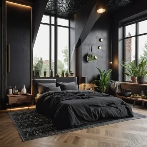 BLACK DECORATIVE CEILING,bedroom,modern room,modern decor,great room,loft,interior design,sleeping room,livingroom,danish room,living room,an apartment,apartment,ornate room,apartment lounge,guest roo