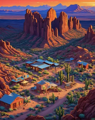 albuquerque,arizona,southwestern,desert desert landscape,desert landscape,kayenta,pueblo,sonoran,new mexico,american frontier,wild west,desert,sonoran desert,the desert,oheo gulch,wild west hotel,high desert,western united states,bogart village,az,Unique,3D,Isometric