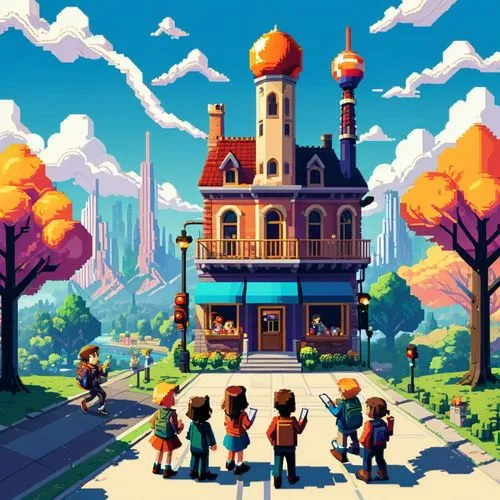 townsmen,maplestory,township,scribblenauts,mushroom island,pixel art,townsfolk,game illustration,bakersville,fantasy city,oktoberfest background,iconoclasts,layton,firehouses,bird kingdom,mushroom landscape,munchkinland,overcrowd,starbound,townspeople,Unique,Pixel,Pixel 01