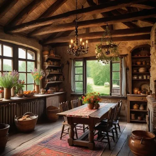 country cottage,breakfast room,victorian kitchen,kitchen interior,vintage kitchen,inglenook,the kitchen,kitchen,frisian house,home interior,wooden beams,country house,wooden windows,rustic aesthetic,tearoom,danish house,danish room,kitchens,dandelion hall,landhaus,Art,Classical Oil Painting,Classical Oil Painting 07