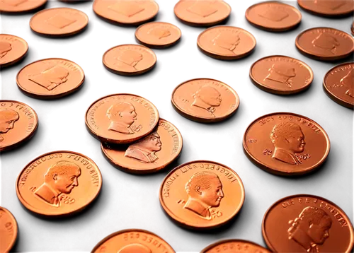 Copper pennies, scattered, shiny surface, detailed texture, metallic sheen, rounded edges, reflective light, close-up shot, macro photography, warm color tone, shallow depth of field, soft focus, stil