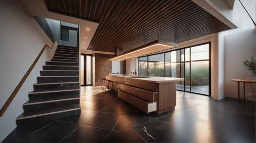 wooden stair railing,interior modern design,wooden stairs,contemporary decor,outside staircase,modern decor,hardwood floors,modern kitchen interior,dunes house,modern room,modern kitchen,block balcony,room divider,3d rendering,wooden windows,slat window,modern house,wood window,interior design,hallway space,Photography,General,Fantasy