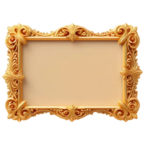 Frame, ornate golden border, rectangular shape, 3D effects, glossy finish, elegant design, Victorian style, intricate patterns, curved lines, luxurious texture, soft lighting, shallow depth of field, 