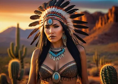 pocahontas,indian headdress,american indian,native american,navaho,headdress,feather headdress,the american indian,navajo,hidatsa,amerind,paiute,shamanic,shoshone,desert background,cherokee,native,ndn,shoshoni,sacagawea,Art,Classical Oil Painting,Classical Oil Painting 14