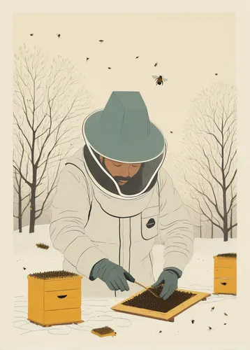 beekeeper,beekeeping,beekeepers,beekeeper's smoker,beekeeping smoker,bee keeping,apiary,bee colonies,bee-keeping,beehives,bee colony,beekeeper plant,beeswax,bee farm,book illustration,insect box,winter animals,bee hive,sci fiction illustration,swarm of bees,Illustration,Japanese style,Japanese Style 08