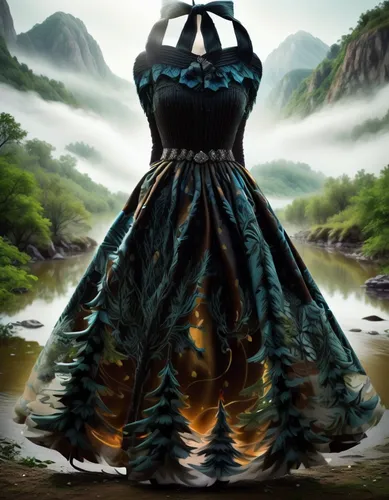 hoopskirt,overskirt,ball gown,gothic dress,fantasy picture,celtic queen,blue enchantress,mystical portrait of a girl,the enchantress,celtic woman,crinoline,girl in a long dress,mountain spirit,fairy peacock,a girl in a dress,fantasy art,sorceress,girl in a long dress from the back,quinceañera,evening dress