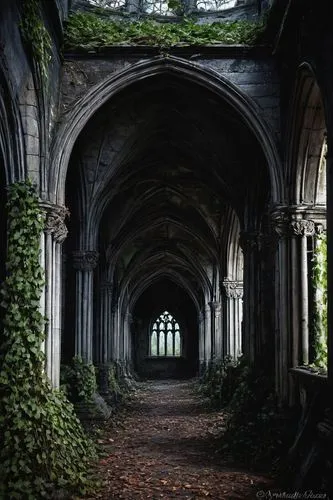 archways,hall of the fallen,margam,corridors,cloister,archway,pointed arch,haunted cathedral,cloisters,undercroft,doorways,abandoned places,passageways,priory,cloistered,passageway,entranceways,abbaye,forest chapel,empty interior,Illustration,Abstract Fantasy,Abstract Fantasy 03