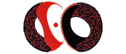 Red Yin and Yang, Taiji symbol, circular shape, red and black colors, harmonious balance, spiritual theme, intricate design, ornate details, glossy surface, 3D rendering, dramatic lighting, close-up s