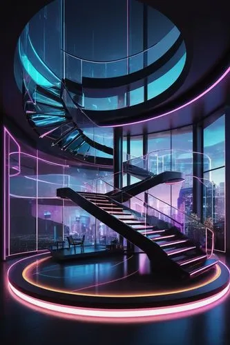 Analytical diagram, futuristic architecture, sleek lines, neon lights, metallic structure, glass walls, minimalist decor, modern furniture, high-tech gadgets, holographic displays, 3D projections, cir