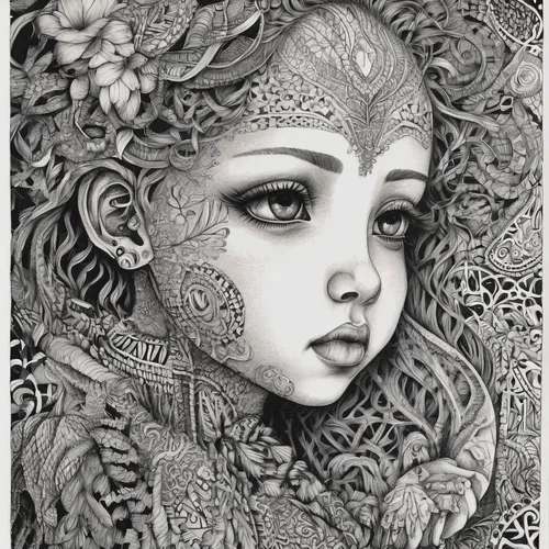 janmastami,krishna,radha,balinese,indian art,javanese,mehendi,lakshmi,pencil art,pencil drawings,hare krishna,pencil drawing,jaya,henna frame,pencil and paper,garuda,indian girl,mystical portrait of a girl,fantasy portrait,graphite,Illustration,Black and White,Black and White 11