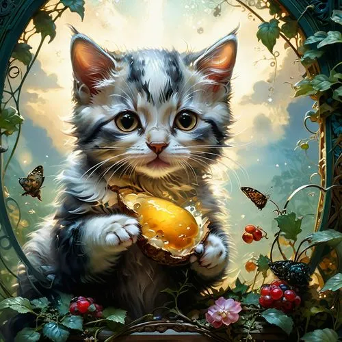 tea party cat,maincoon,kittani,cat image,cat drinking tea,kitten,Conceptual Art,Fantasy,Fantasy 05