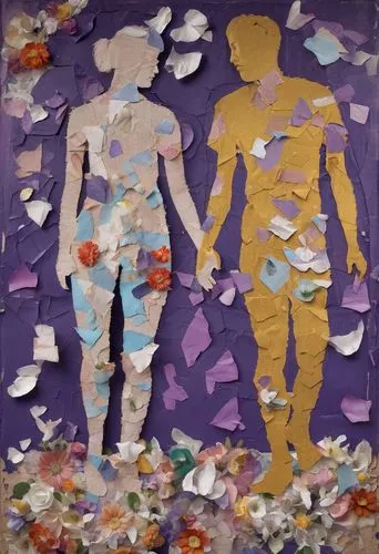 torn paper,dried petals,decoupage,paper dolls,boetti,mosaicism,recycled paper,scrapings,fragmented,riopelle,potpourri,flowerheads,crumpled paper,fabric painting,stettheimer,cutouts,crumpled,complexions,recycled paper with cell,plastic waste