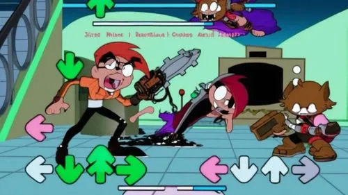 an animated video game featuring two men fighting over a kitten and a dog,ppg,terrytoons,rastapopoulos,toonerville,powerpuff,chaotix,Photography,General,Realistic