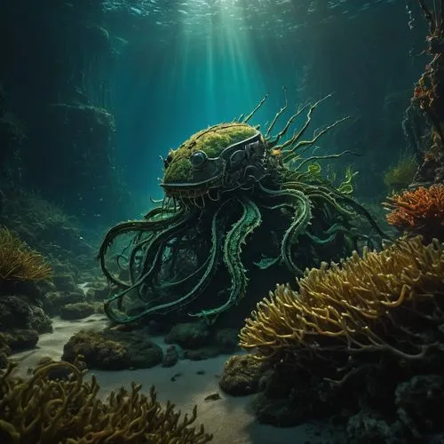 cthulhu,kraken,the bottom of the sea,kermadec,tentacular,under sea,deep sea,anemone of the seas,undersea,god of the sea,sea life underwater,cnidaria,nauplii,underwater background,coral guardian,bottom of the sea,underwater landscape,deepsea,ocean underwater,marine life,Photography,General,Fantasy