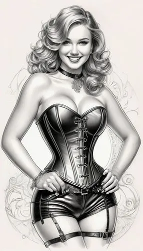 corset,pin up girl,pin-up girl,retro pin up girl,pin ups,corsets,coreldraw,valentine pin up,harley,corsetry,bloodrayne,pin-up model,airbrushing,super heroine,black widow,radebaugh,vectoring,retro pin up girls,valentine day's pin up,pin up girls,Illustration,Black and White,Black and White 30