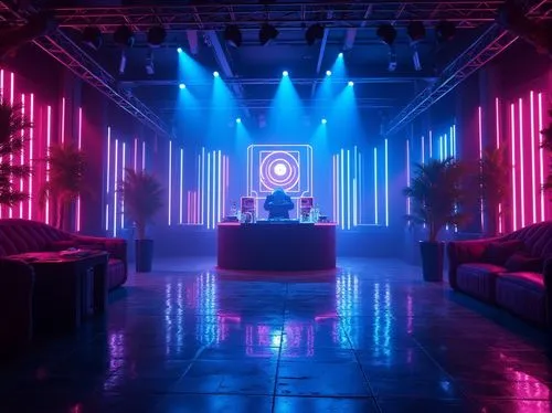 nightclub,sanctum,stage design,digitalism,floating stage,spaceland,cabana,ufo interior,riviera,sala,vapor,spaceship interior,dancefloors,clubcorp,audiovisuals,atmosfera,scene lighting,aesthetic,colored lights,neon ghosts,Photography,General,Realistic