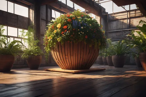 Imagine a futuristic world where a wooden flower pot holds the power to heal.,wooden flower pot,terracotta flower pot,flower vase,flower pot,garden pot,flowerpot,flower basket,potted plant,potted plan