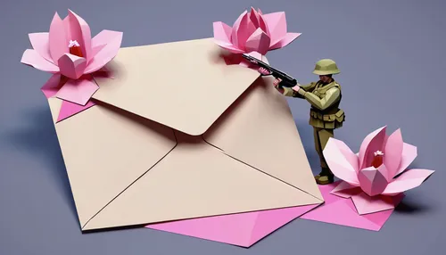 Compose a letter from a soldier to his beloved, comparing her to a resilient magnolia flower.,flowers in envelope,pink paper,mail attachment,open envelope,green folded paper,email marketing,a letter,l