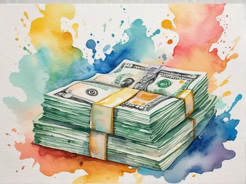 What does the future hold for money? A prosperous business venture that leads to wealth and success.,watercolor background,burning money,make money,watercolor paper,pot of gold background,inflation mo