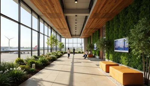 breezeway,the airport terminal,pedway,landscaped,lobby,atriums,airport,airside,sfo,daylighting,roof garden,harborside,airports,wintergarden,walkway,worldport,bayfront,boxwoods,landscape design sydney,centrair