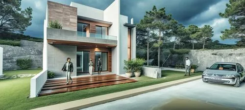 modern house,3d rendering,residential house,cubic house,cube house,folding roof,Photography,General,Realistic