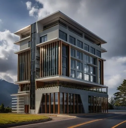 trees and roads,a large white building has wooden windows,kinabalu,modern architecture,universiti malaysia sabah,modern building,office building,jayapura,ranau,investec,snohetta,uitm,revit,edificio,ya