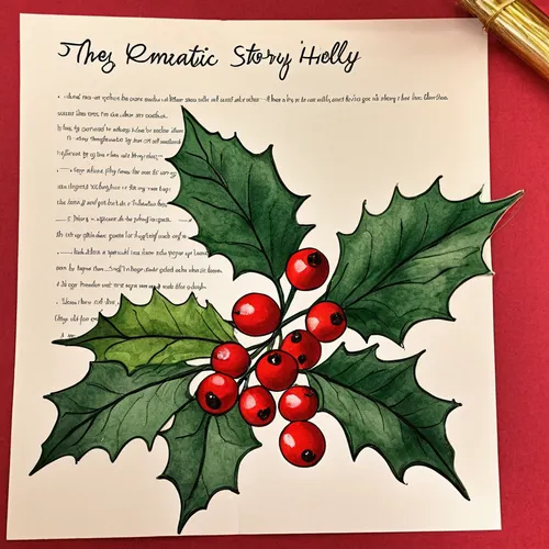 Craft a romantic story centered around a bouquet of holly berries.,holly wreath,american holly,holly berries,watercolor christmas background,holly leaves,christmas paper,natal lily,christmas labels,wr