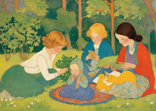 children studying,mulberry family,picnic,kate greenaway,work in the garden,knitting,sewing pattern girls,mother with children,sewing silhouettes,nursery,girl picking apples,garden party,girl picking flowers,children drawing,children learning,happy children playing in the forest,picking flowers,in the garden,girl in the garden,young women,Illustration,Retro,Retro 07
