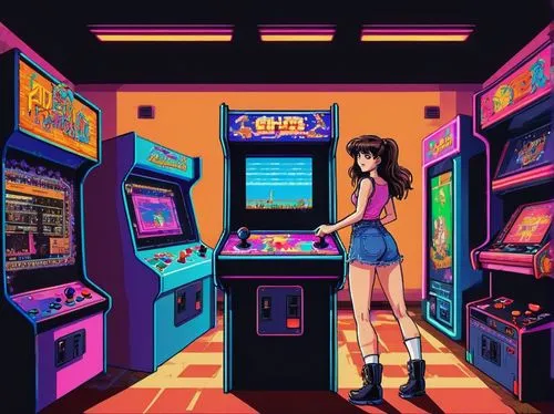 arcade,arcade games,arcade game,game room,arcades,pinball,80s,retro girl,sega genesis,sega mega drive,video game arcade cabinet,virtual,virtual world,computer game,nostalgic,game addiction,retro,game illustration,computer games,neon,Unique,Pixel,Pixel 04