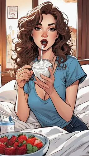 woman drinking coffee,selina,lilandra,maximoff,madelyne,girl with cereal bowl,Illustration,American Style,American Style 13