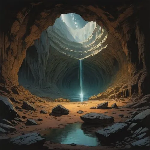 night sky,ice cave,subkingdom,cavernosum,cavern,hesychasm,alfheim,the pillar of light,cave,blue cave,cavernosa,grotte,caverns,futuristic landscape,caves,beam of light,fantasy picture,silmarillion,farp