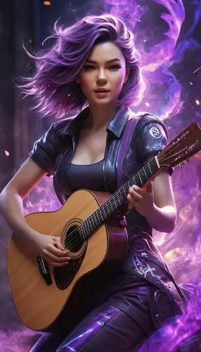 viola,guitar,monsoon banner,la violetta,purple background,art bard,guitar player,bard,purple,rosa ' amber cover,musician,violet,cavaquinho,music background,wall,concert guitar,playing the guitar,purple wallpaper,violinist violinist,violinist violinist of the moon,Unique,3D,3D Character