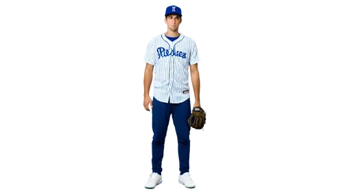 Baseball player, male, athletic build, holding baseball, pitcher's stance, focused expression, sweat on forehead, messy brown hair, bright green eyes, white jersey with blue stripes, blue baseball pan