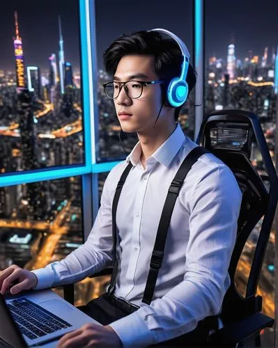 wireless headset,aui,headset profile,ceo,jianwei,wujie,blur office background,junjie,radowo,headset,pengfei,zhixue,dajie,jihai,inntrepreneur,lan,bengi,xingwei,man with a computer,zhi,Illustration,Japanese style,Japanese Style 17