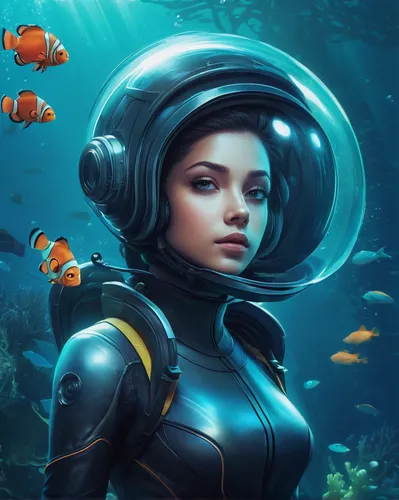 aquanaut,scuba,underwater background,deep sea diving,scuba diving,underwater diving,underwater fish,submersible,divemaster,anemone fish,blue angel fish,anemonefish,underwater world,aquatic life,ocean underwater,undersea,aquatic,sea life underwater,deep sea,amphiprion,Illustration,Realistic Fantasy,Realistic Fantasy 15