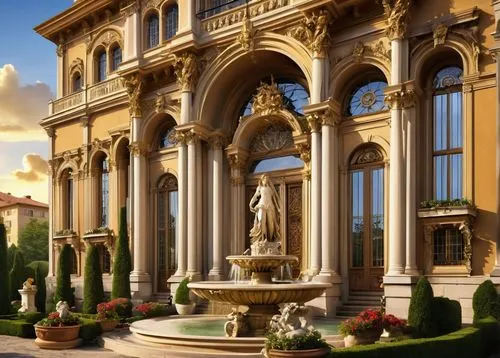 palladianism,europe palace,palaces,ritzau,renaissance,neoclassical,grandeur,neoclassic,venaria,baroque,arcadia,marble palace,neoclassicism,sylvania,palace,villa d'este,vittoriano,orangerie,luxury property,apolloni,Illustration,Realistic Fantasy,Realistic Fantasy 10