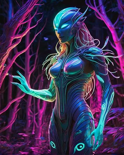 neon body painting,kerrii,samus,kerrigan,elashyi,nebula guardian,bioluminescent,bioluminescence,symbiote,witchblade,varya,cortana,vanu,metroid,alien warrior,tron,blue enchantress,cyberian,cyberia,xeno,Illustration,Realistic Fantasy,Realistic Fantasy 20