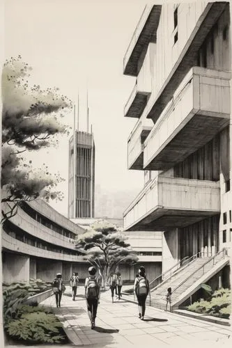 lasdun,docomomo,brutalist,kansai university,seidler,brutalism,sekkei,yonsei,iimura,isozaki,barbican,kanazawa,kodokan,rokko,korakuen,unbuilt,corbu,midcentury,trisakti,hankyoreh,Illustration,Paper based,Paper Based 30