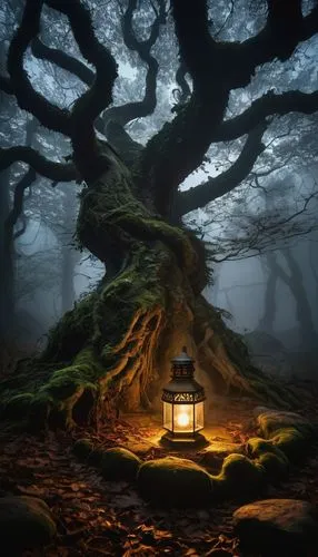 magic tree,the japanese tree,illuminated lantern,oakmark,oak,japanese lantern,celtic tree,oak tree,world digital painting,old tree,isolated tree,fantasy picture,illumination,druidic,old tree silhouette,forest tree,digital painting,the roots of trees,tree house,bonsai,Art,Classical Oil Painting,Classical Oil Painting 21