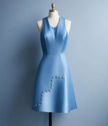 navy blue and light blue bodice outfit on a mannequin, the lower part is light blue,a dress made to look like it is in a blue color,doll dress,dress form,vintage dress,dress doll,redress,cheongsam,Pho